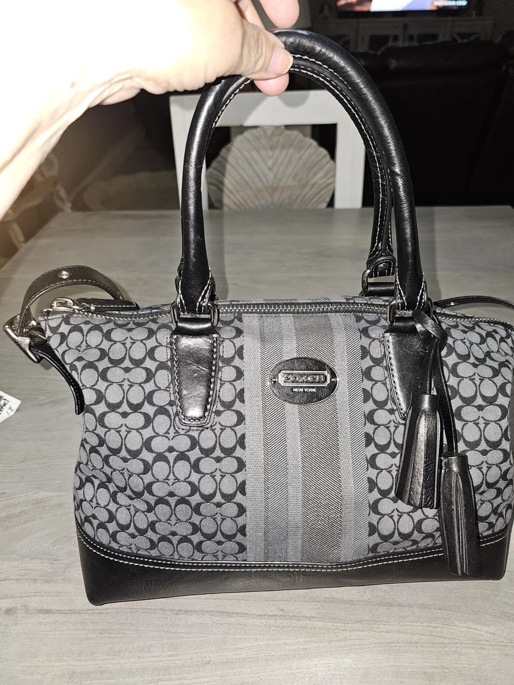 Coach Signature Legacy Stripe Molly Satchel with Tassel - Picture 1 of 14